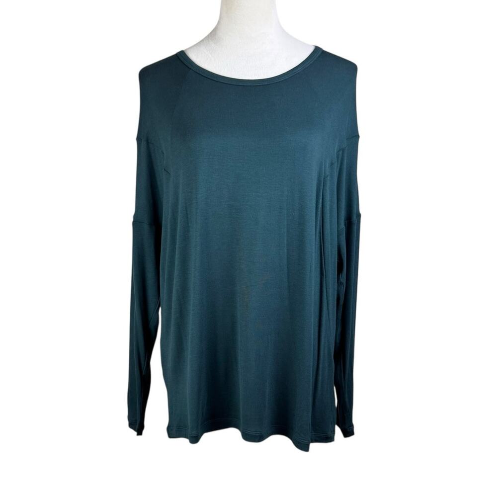 Cabi NWT Cut Up Dark Green Long Sleeve Boat Neck Relaxed Lightweight Cozy Top